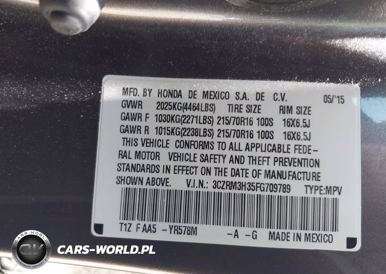 2015 Honda Cr-V Lx VIN:3CZRM3H35FG709789 - 9