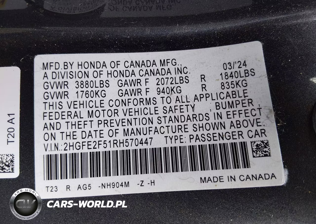 2024 Honda Civic Sport VIN:2HGFE2F51RH570447 - 9