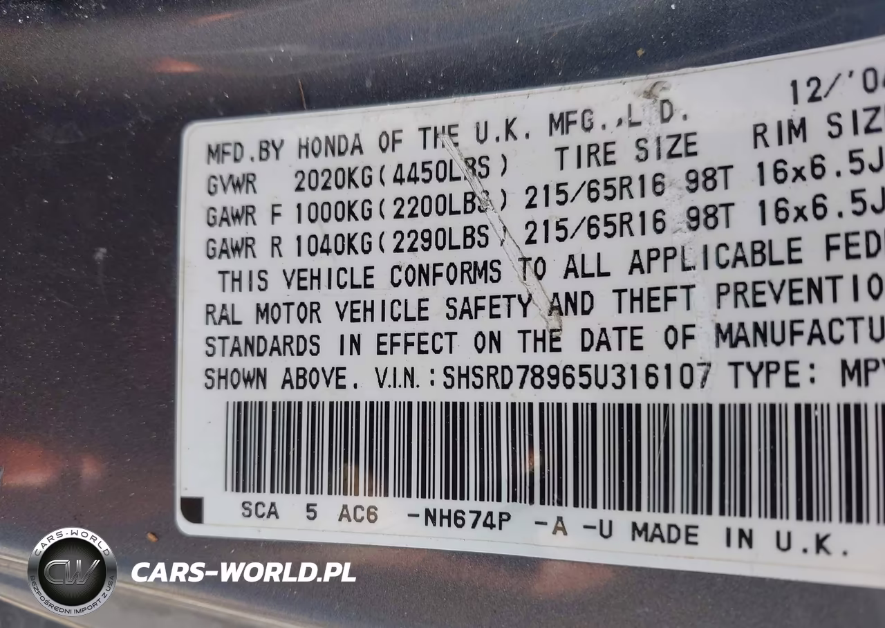 2005 Honda Cr-V Se VIN:SHSRD78965U316107 - 9