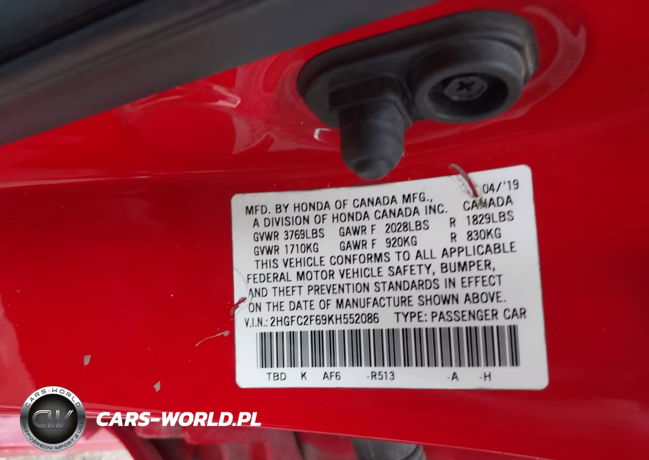2019 Honda Civic Lx VIN:2HGFC2F69KH552086 - 9