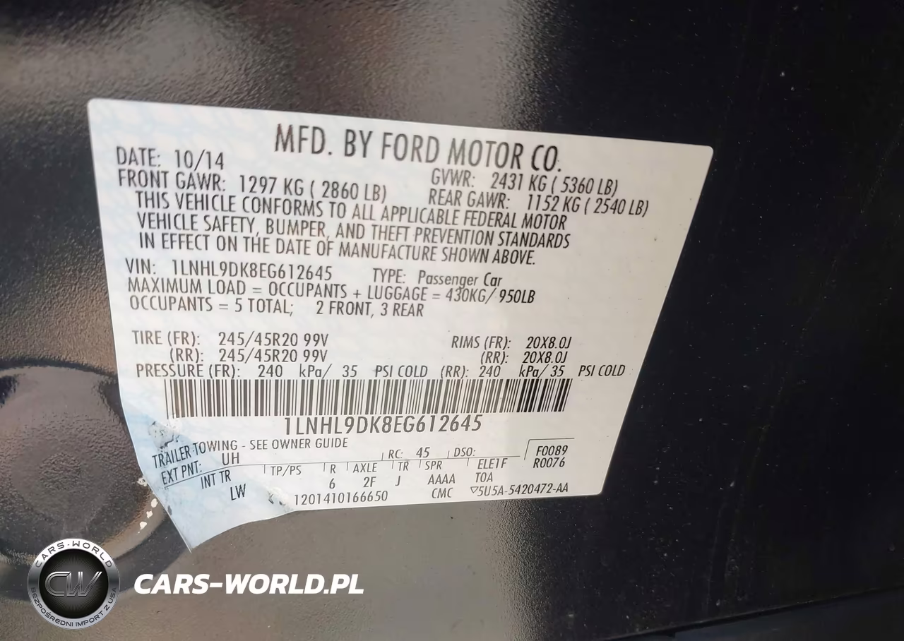 2014 Lincoln Mks VIN:1LNHL9DK8EG612645 - 9