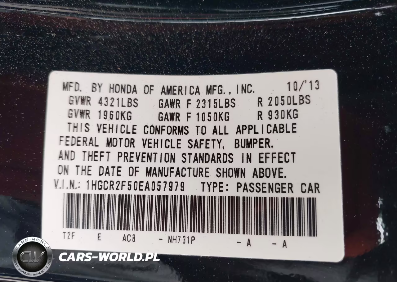 2014 Honda Accord Sport VIN:1HGCR2F50EA057979 - 9