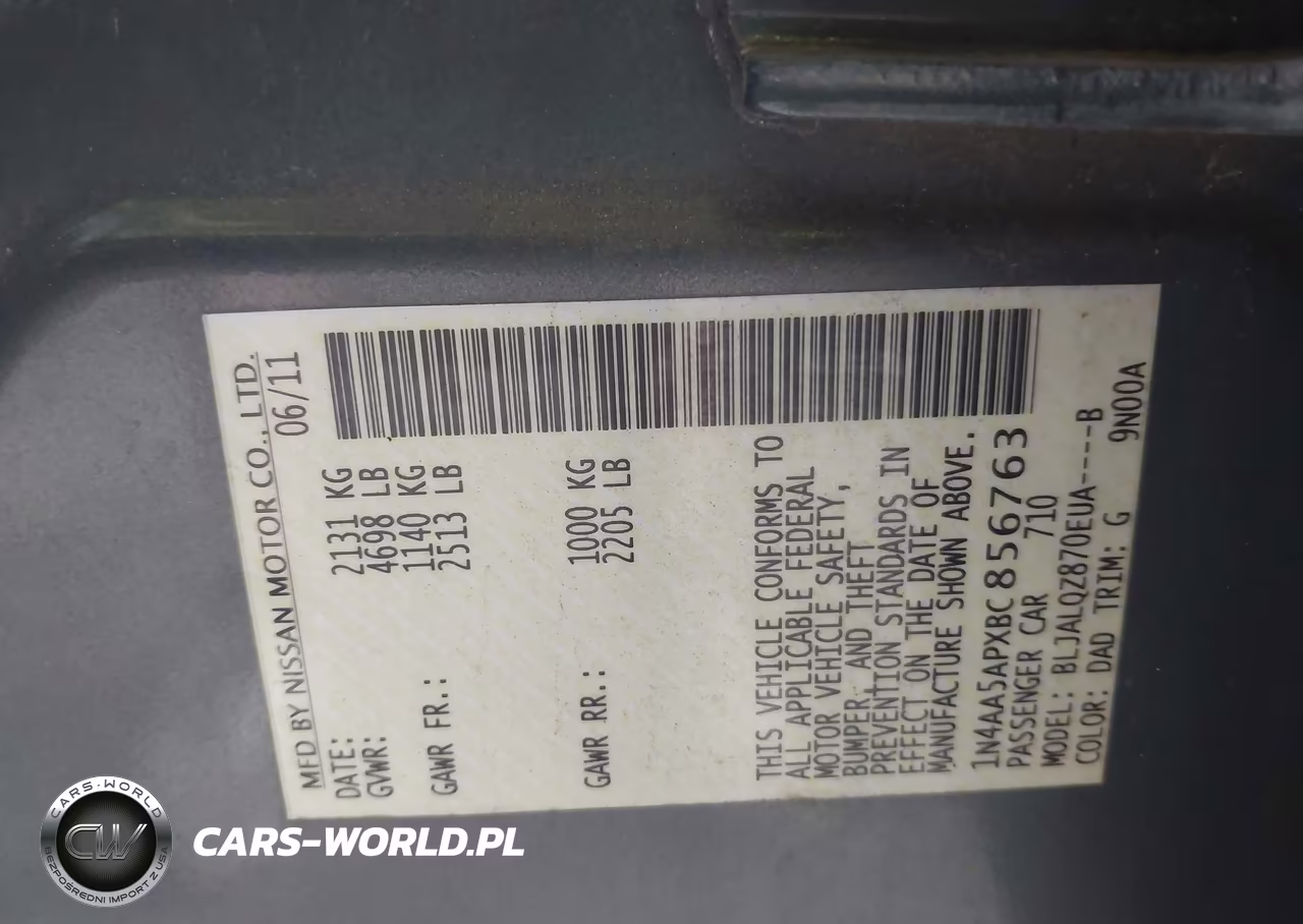 2011 Nissan Maxima 3.5 S VIN:1N4AA5APXBC856763 - 9