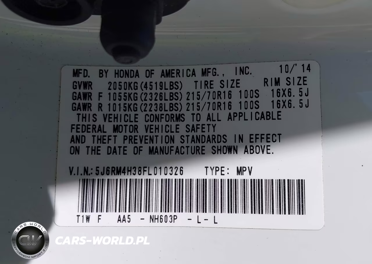 2015 Honda Cr-V Lx VIN:5J6RM4H38FL010326 - 9
