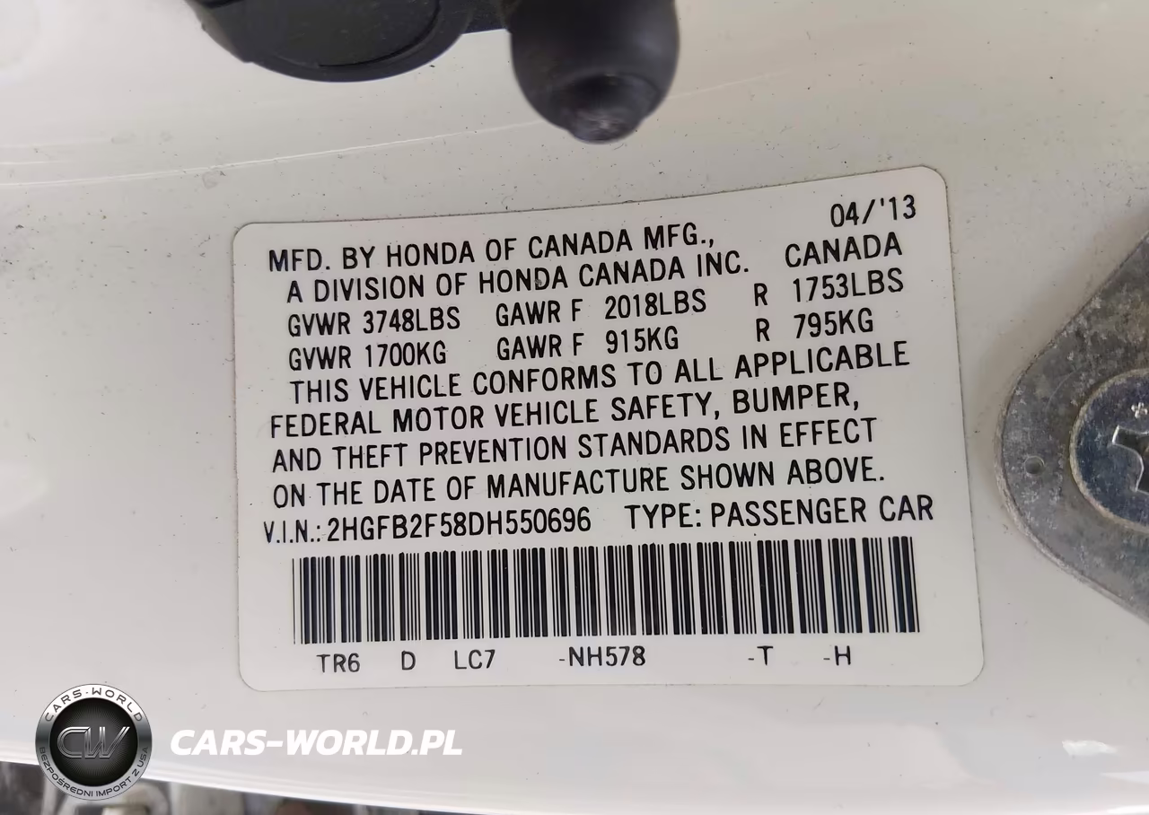 2013 Honda Civic Lx VIN:2HGFB2F58DH550696 - 9