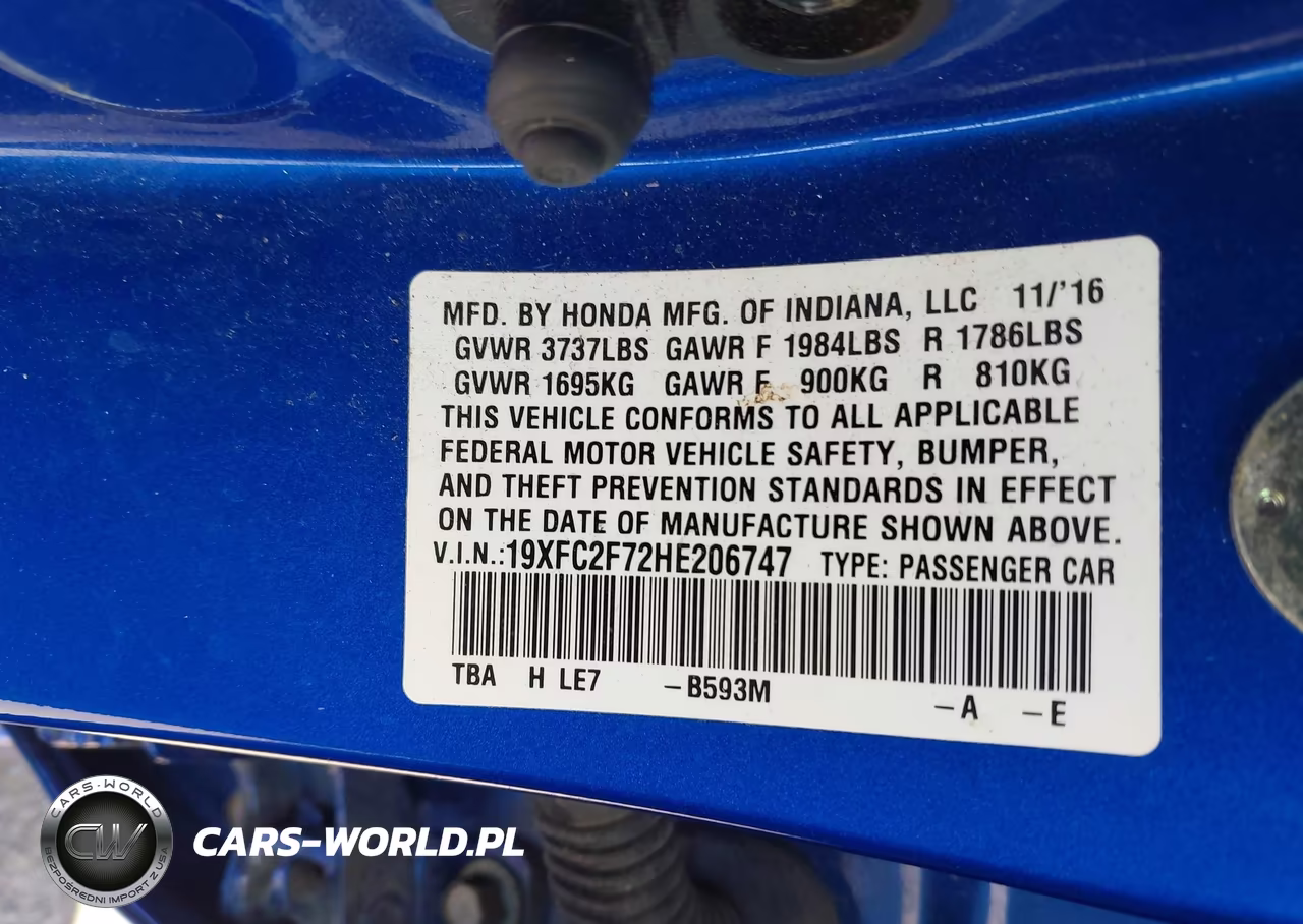 2017 Honda Civic Ex VIN:19XFC2F72HE206747 - 9