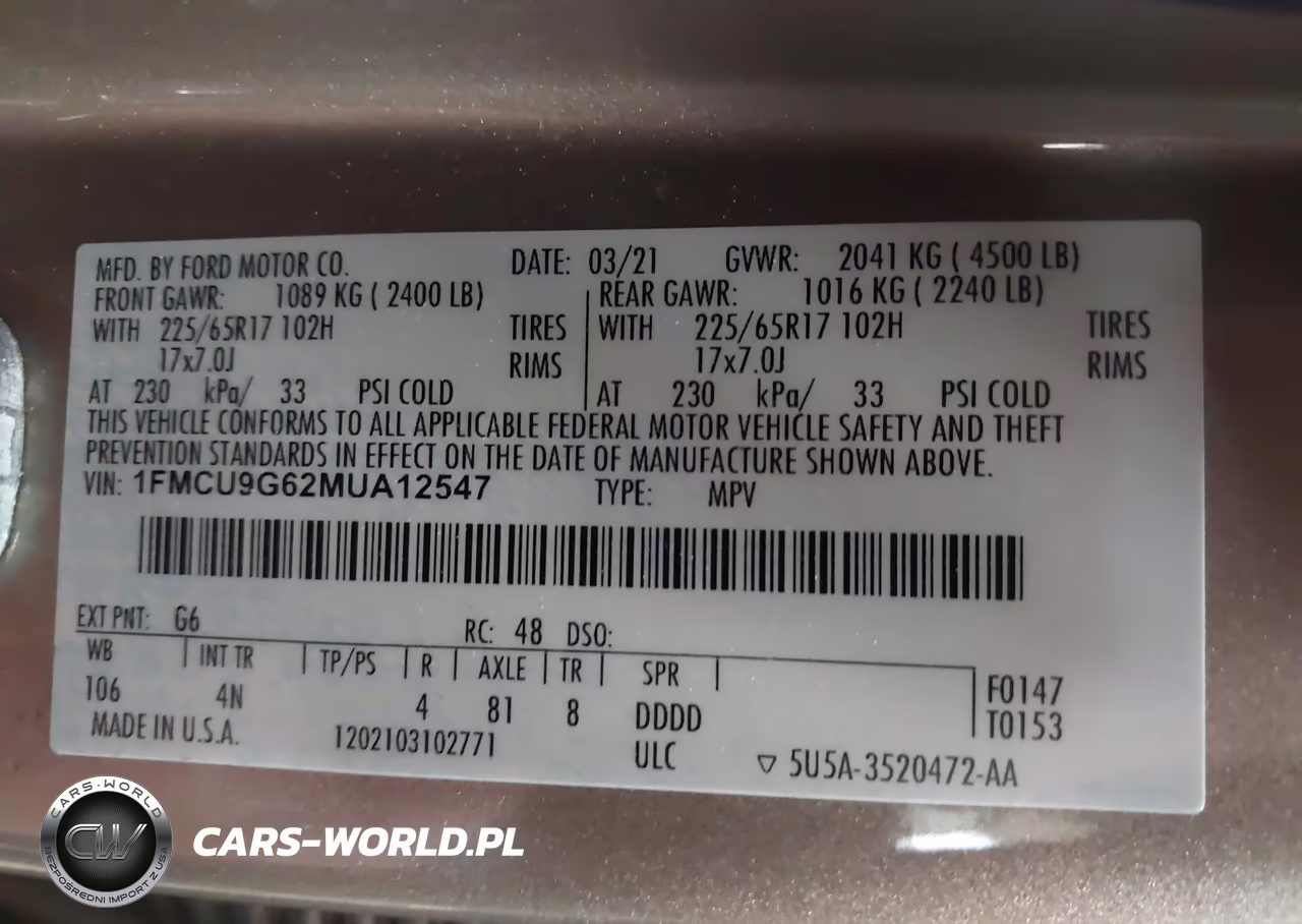 2021 Ford Escape Se VIN:1FMCU9G62MUA12547 - 9