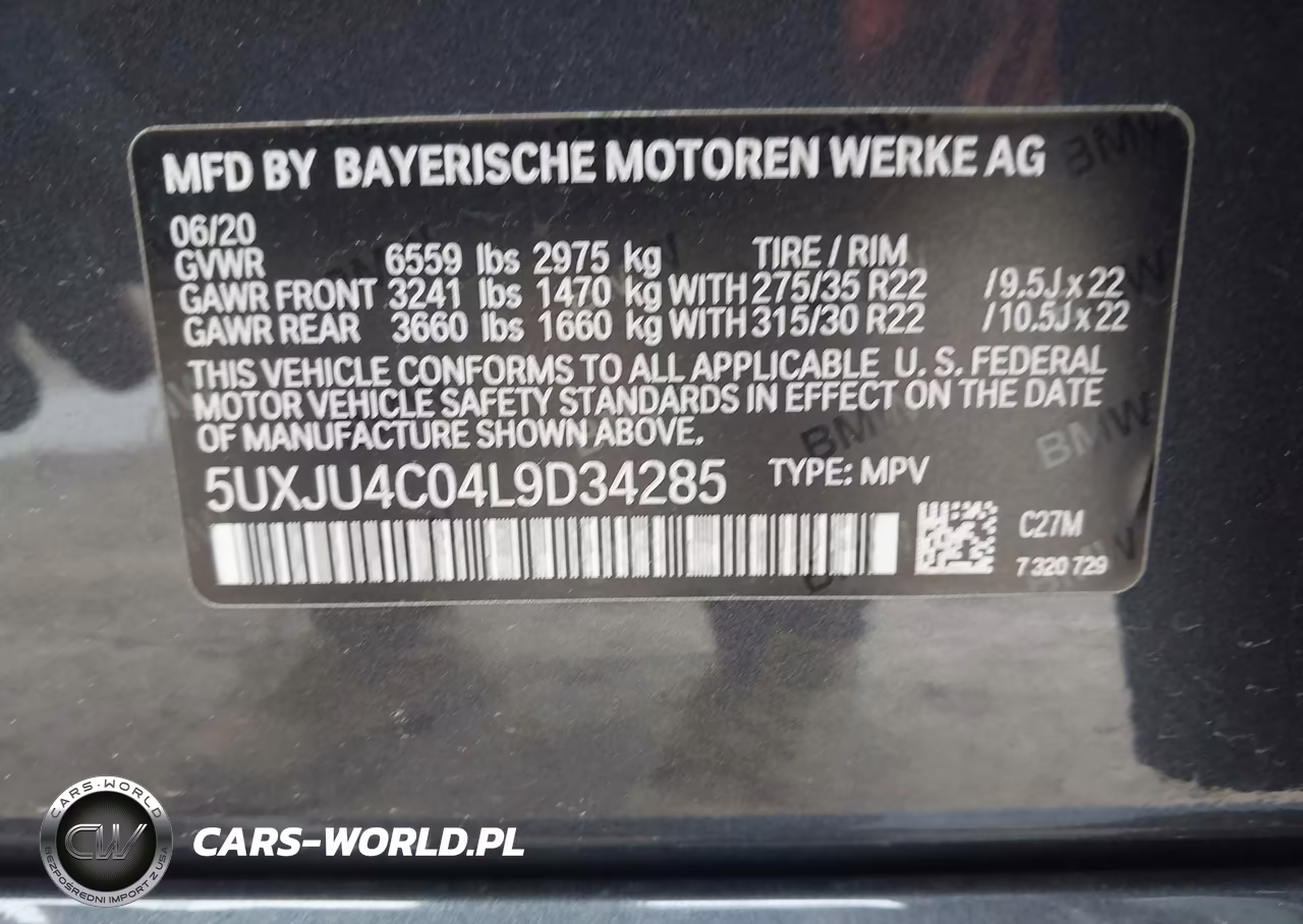 2020 BMW X5 M50I VIN:5UXJU4C04L9D34285 - 9