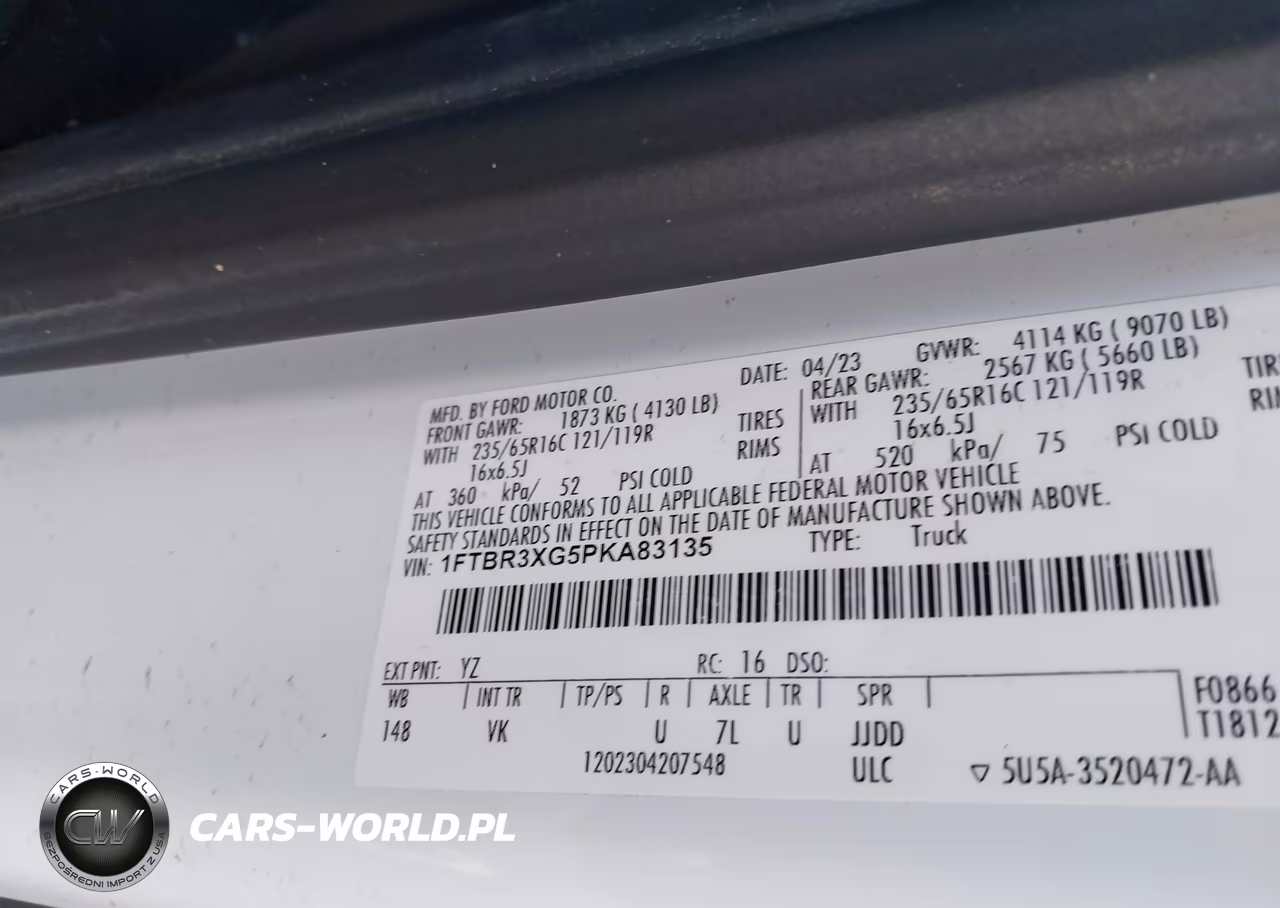 2023 Ford Transit-250 Cargo Van VIN:1FTBR3XG5PKA83135 - 9