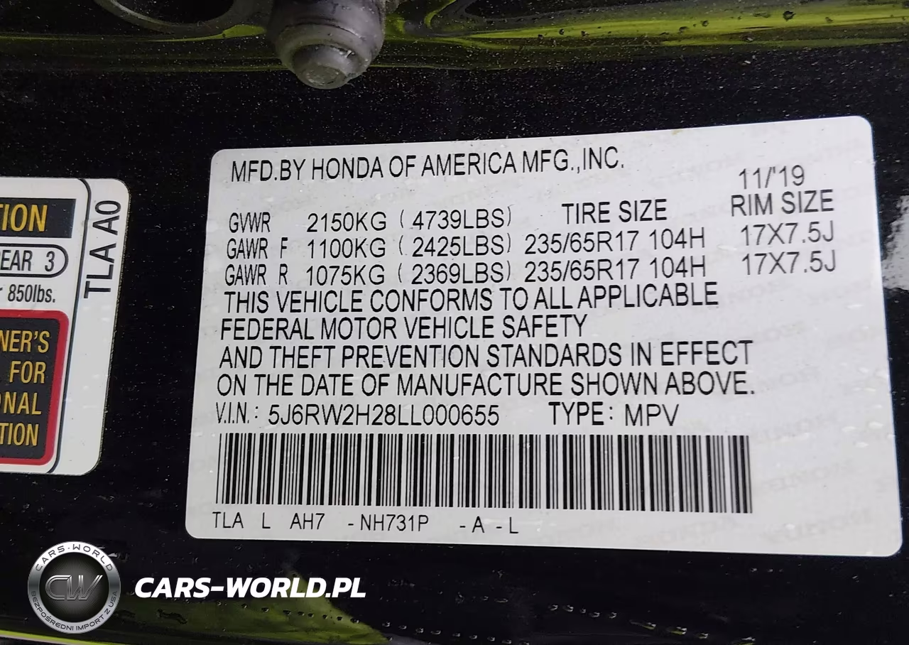 2020 Honda Cr-V Awd Lx VIN:5J6RW2H28LL000655 - 9