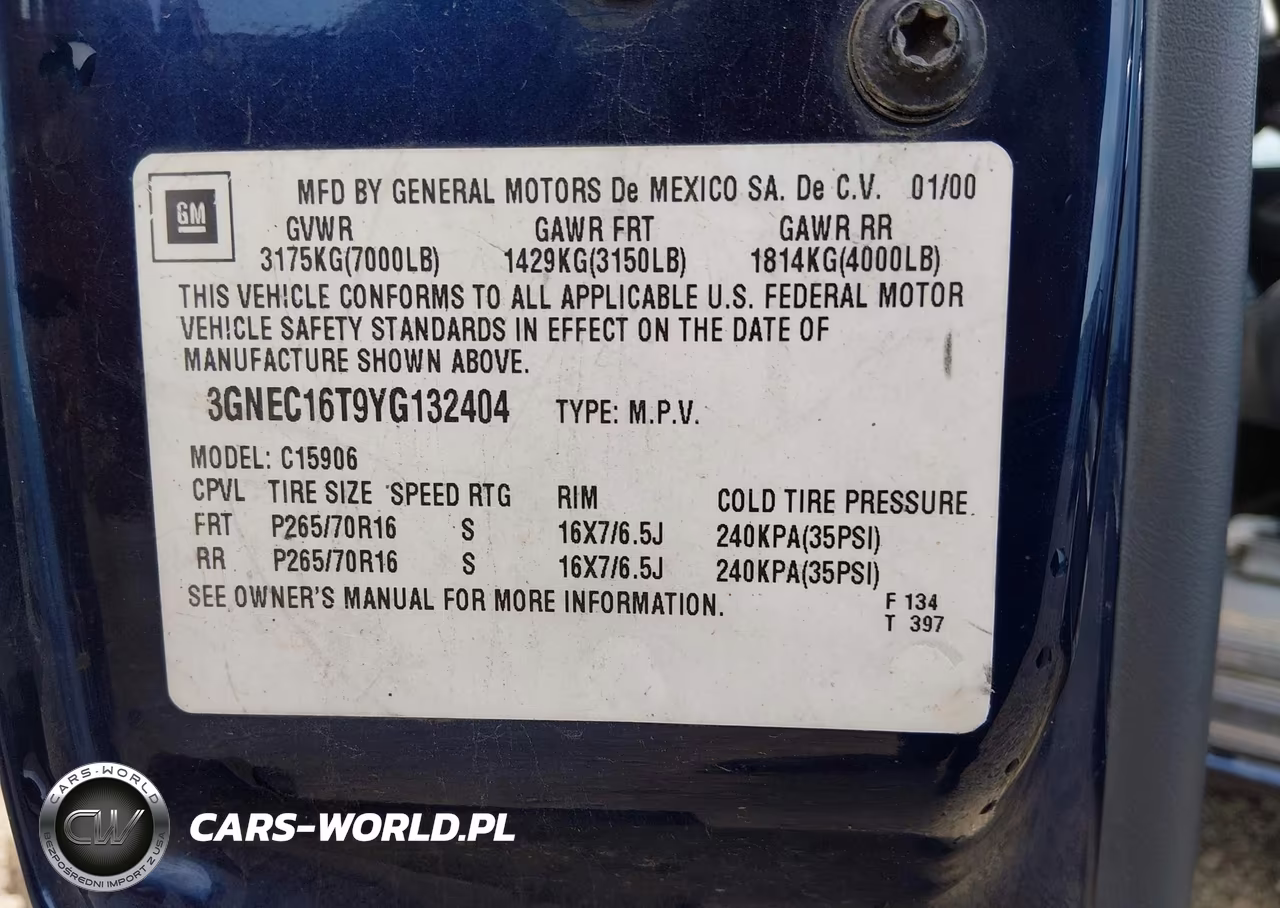 2000 Chevrolet Suburban C1500 VIN:3GNEC16T9YG132404 - 9