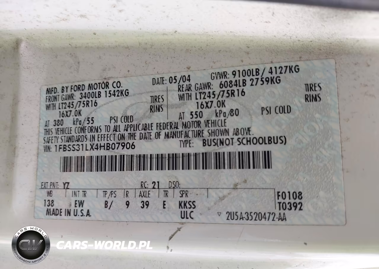 2004 Ford E-350 Super Duty Xl-Xlt VIN:1FBSS31LX4HB07906 - 9