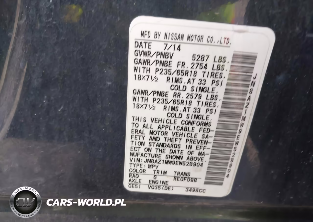 2014 Nissan Murano Sl VIN:JN8AZ1MW9EW528904 - 9