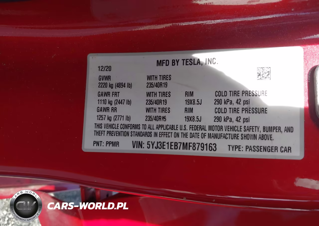 2021 TESLA MODEL 3  VIN:5YJ3E1EB7MF879163 - 9