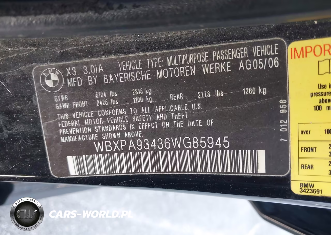 2006 BMW X3 3.0I VIN:WBXPA93436WG85945 - 9