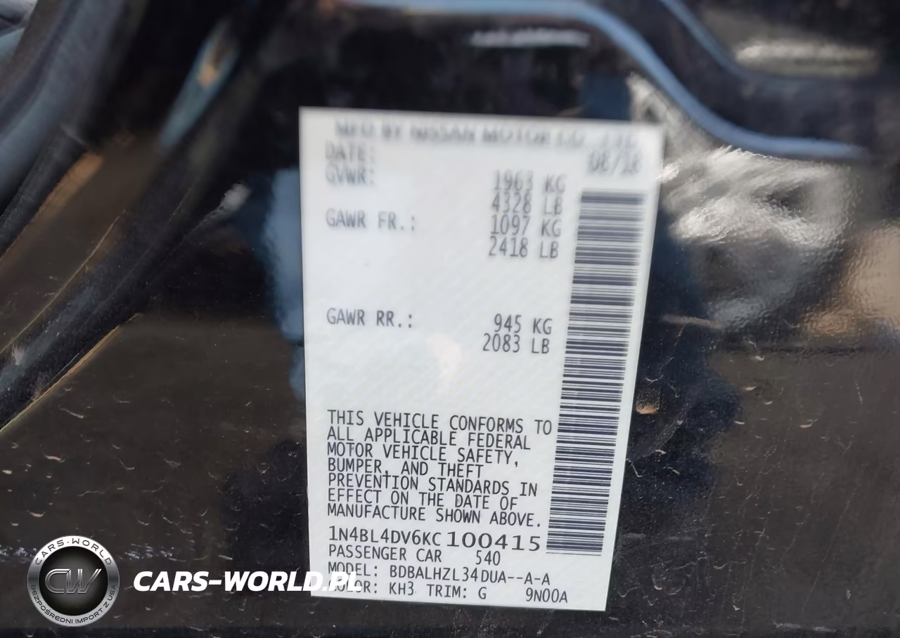 2019 Nissan Altima 2.5 Sv VIN:1N4BL4DV6KC100415 - 9