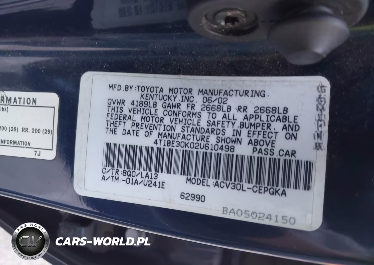 2002 Toyota Camry Xle VIN:4T1BE30K02U610498 - 9
