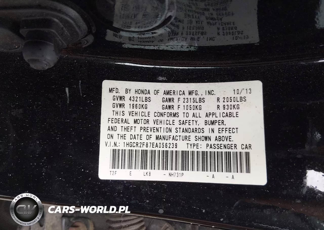 2014 Honda Accord Ex-L VIN:1HGCR2F87EA056239 - 9