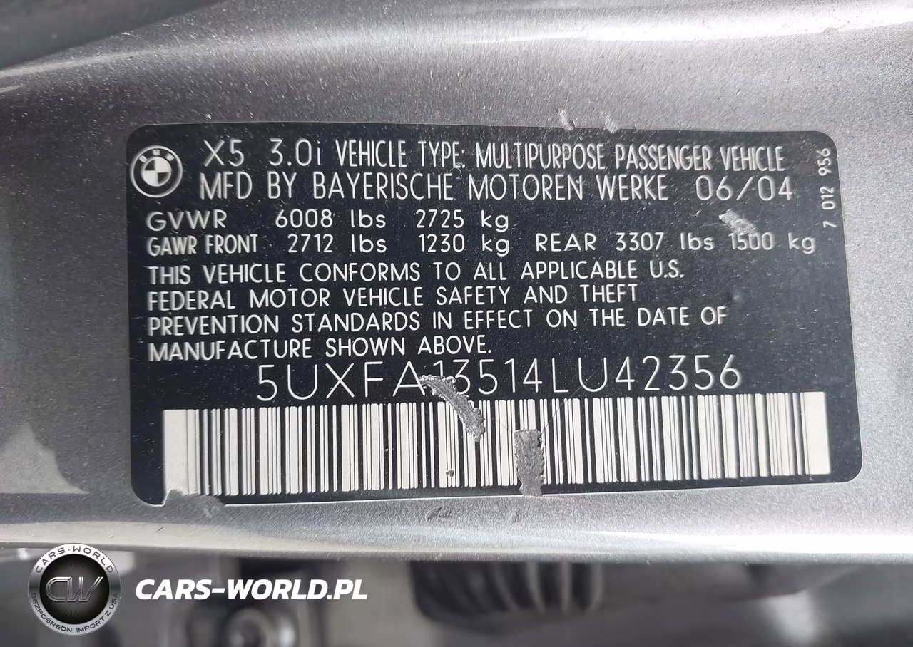2004 BMW X5 3.0I VIN:5UXFA13514LU42356 - 9