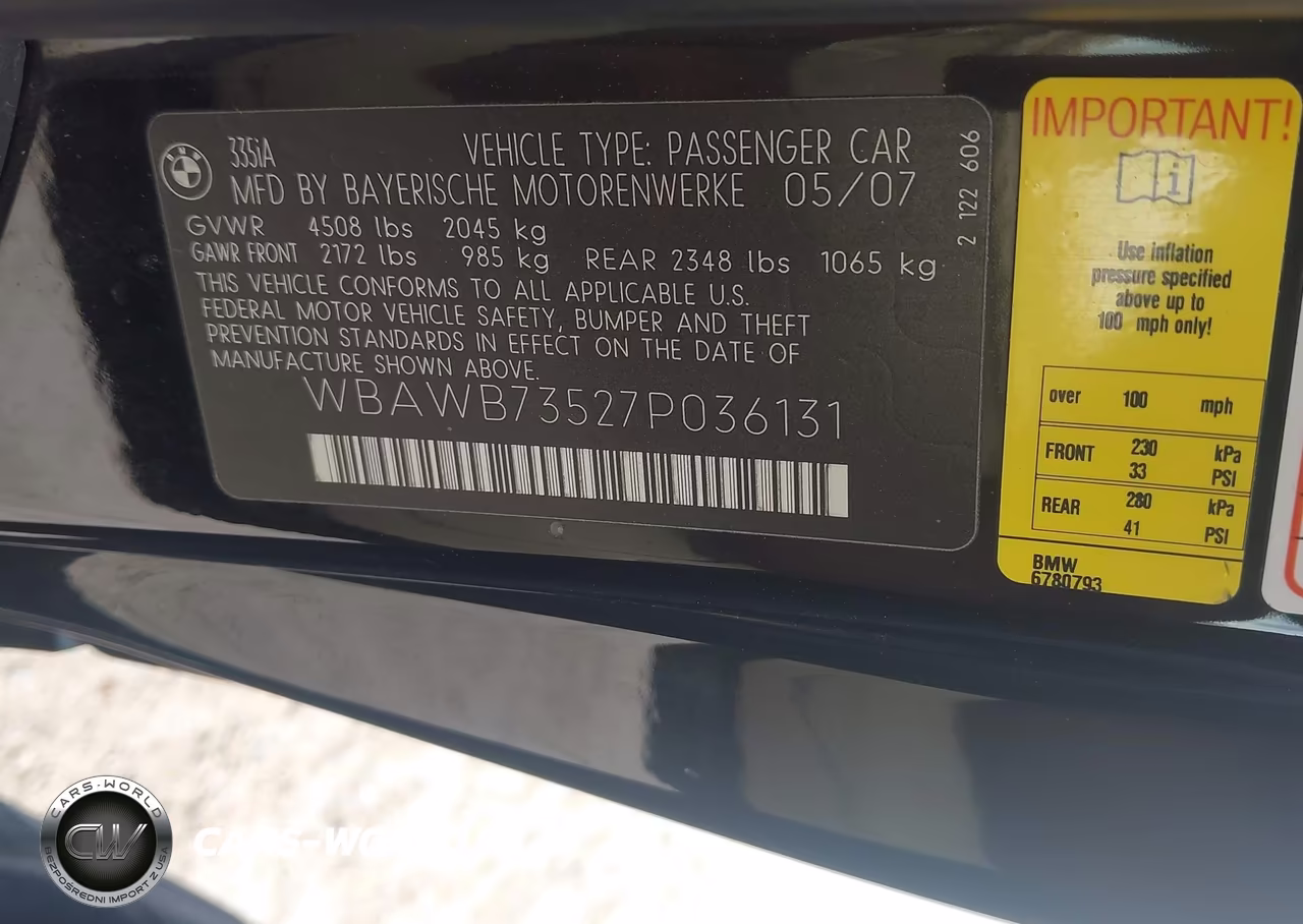 2007 BMW 335I VIN:WBAWB73527P036131 - 9