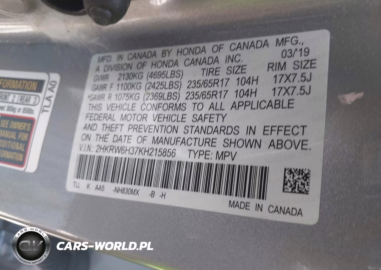 2019 Honda Cr-V Lx VIN:2HKRW6H37KH215856 - 9