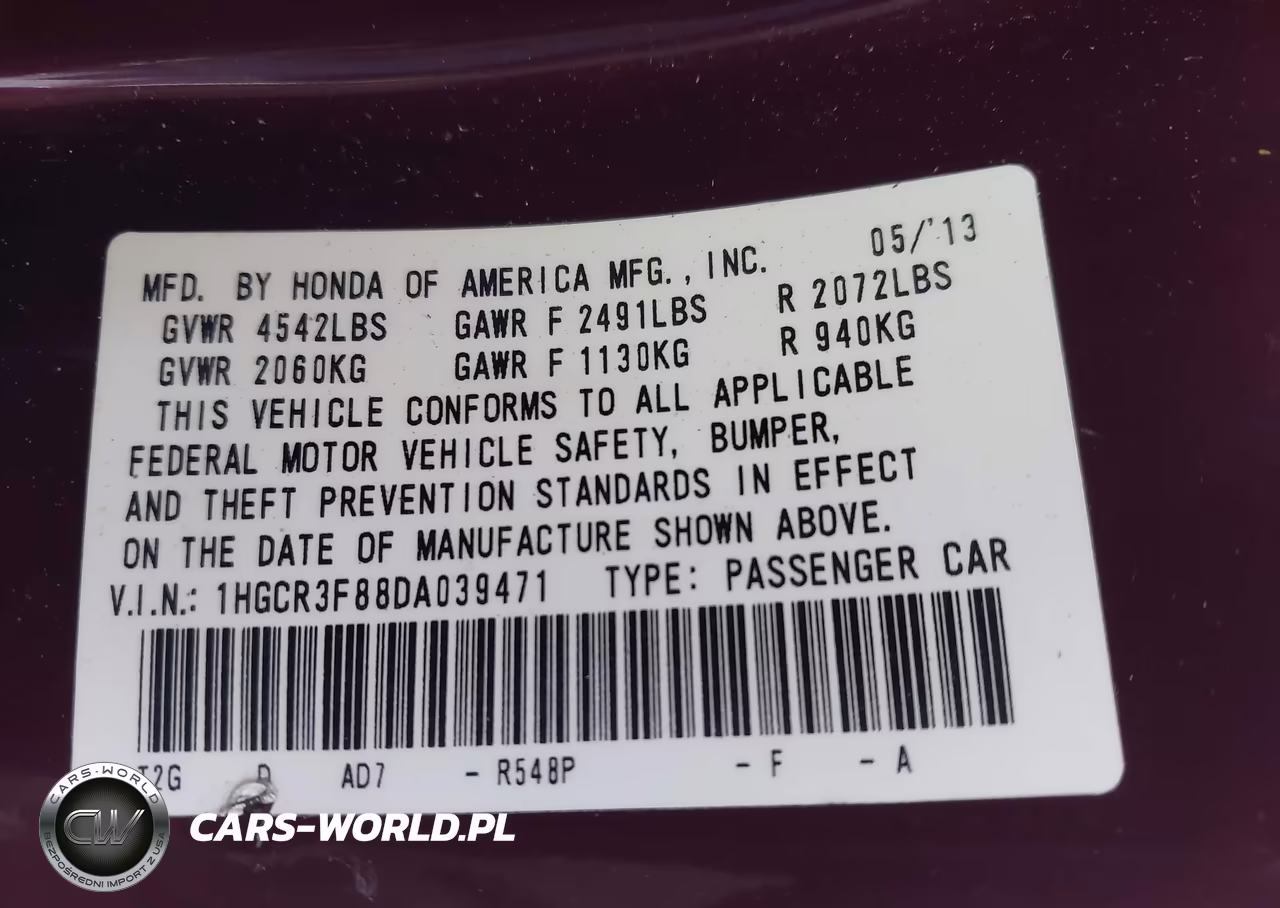 2013 Honda Accord Ex-L V-6 VIN:1HGCR3F88DA039471 - 9