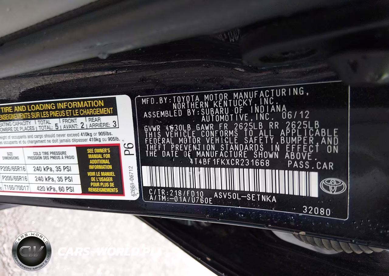 2012 Toyota Camry Le VIN:4T4BF1FKXCR231668 - 9