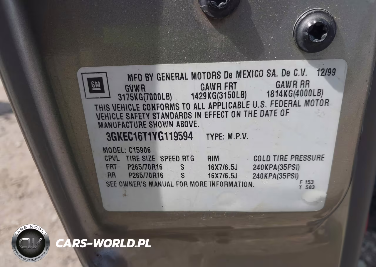 2000 GMC Yukon Xl 1500 Slt VIN:3GKEC16T1YG119594 - 9
