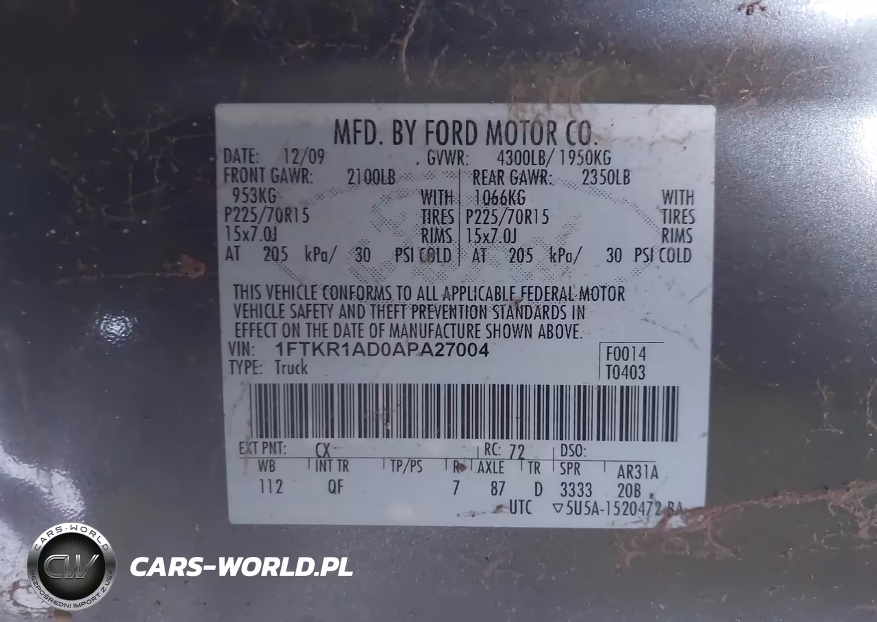 2010 Ford Ranger Xl VIN:1FTKR1AD0APA27004 - 9