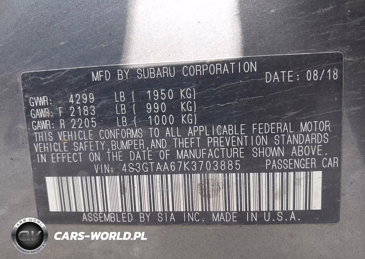 2019 Subaru Impreza 2.0I VIN:4S3GTAA67K3703885 - 9