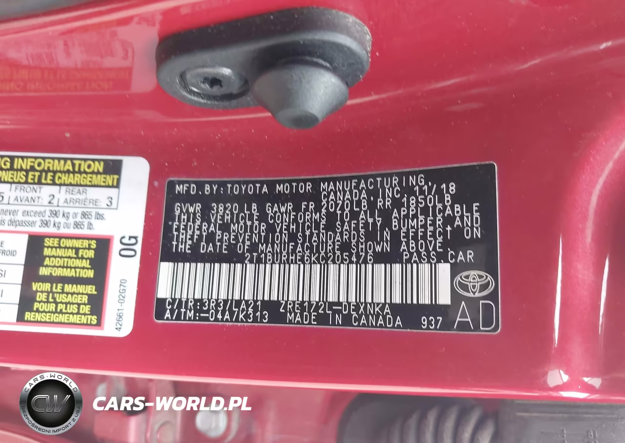 2019 Toyota Corolla Xle VIN:2T1BURHE6KC205476 - 9