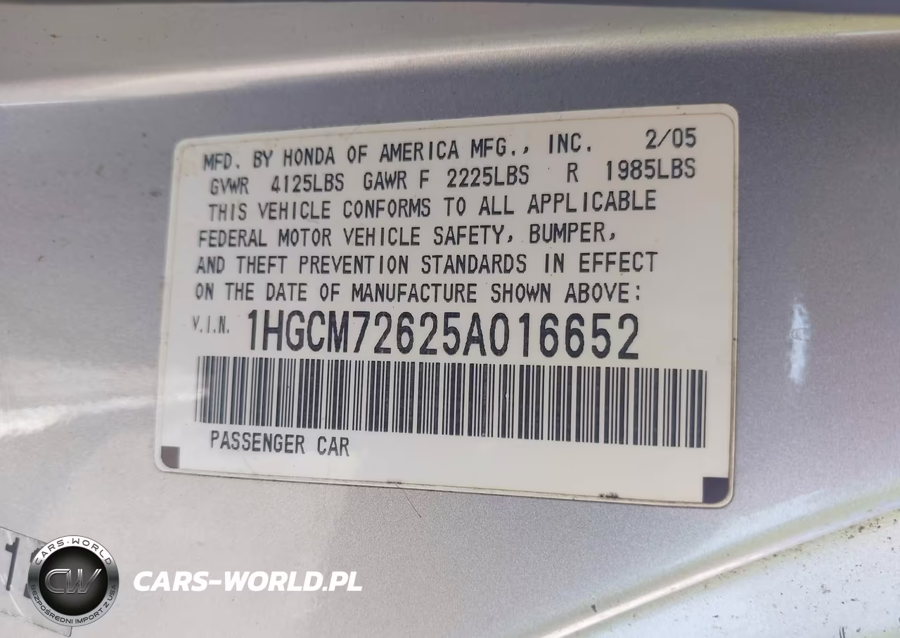 2005 Honda Accord 2.4 Ex VIN:1HGCM72625A016652 - 9