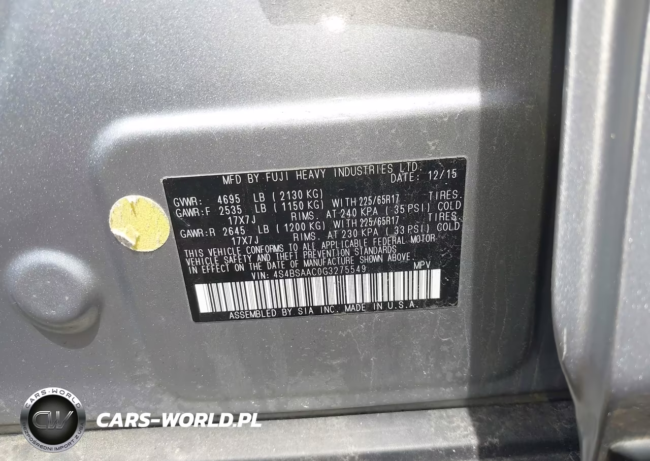 2016 Subaru Outback 2.5I VIN:4S4BSAAC0G3275549 - 9