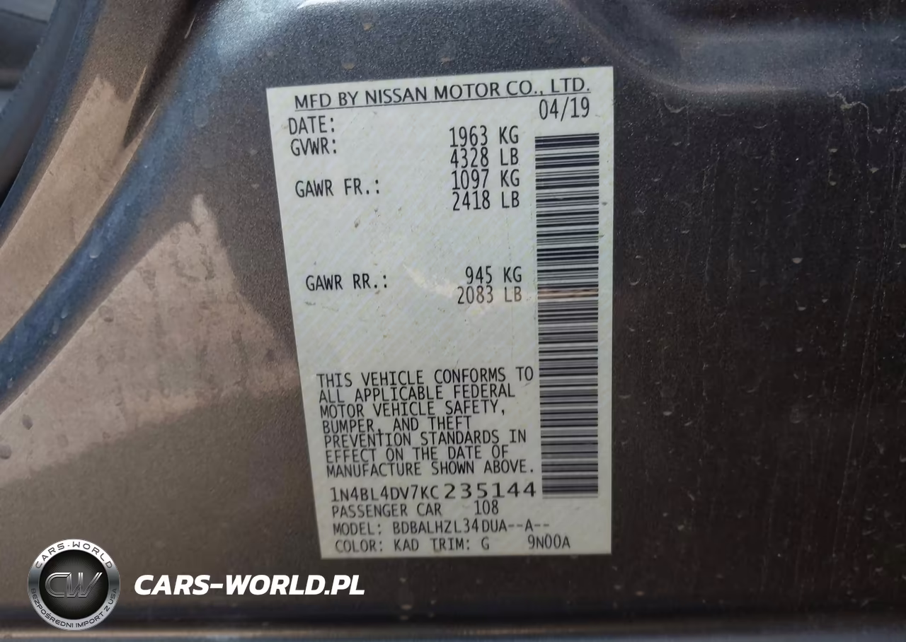 2019 Nissan Altima 2.5 Sv VIN:1N4BL4DV7KC235144 - 9