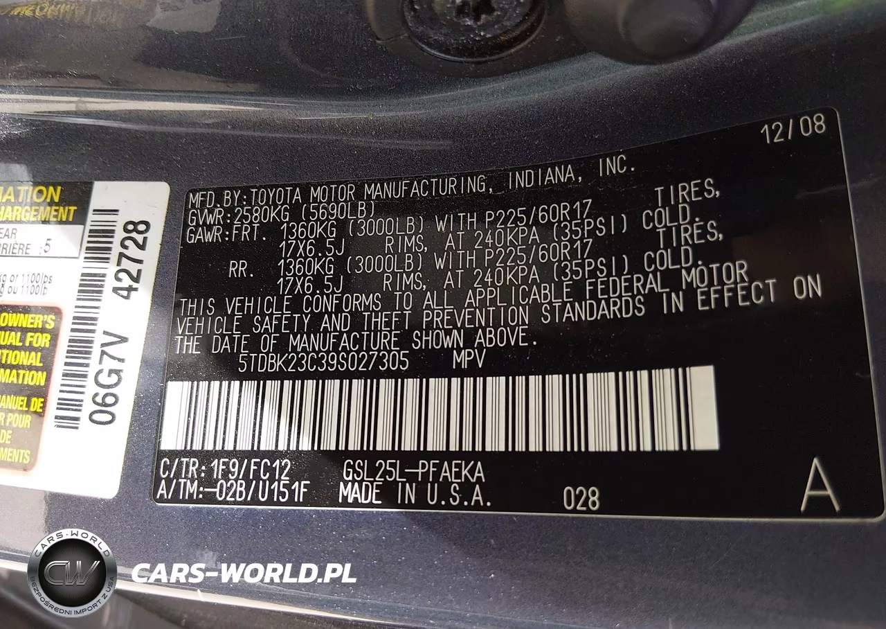 2009 Toyota Sienna Le VIN:5TDBK23C39S027305 - 9