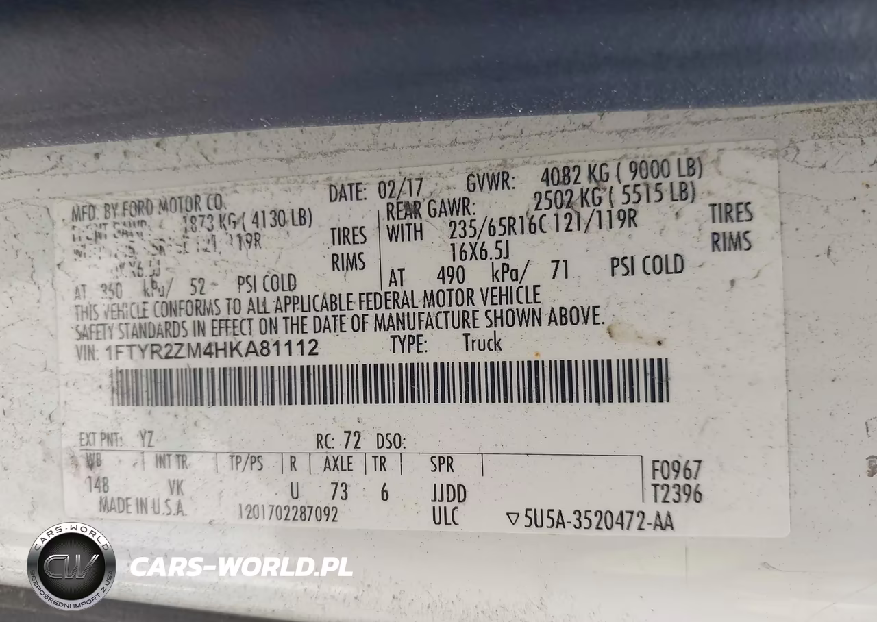 2017 Ford Transit-250 VIN:1FTYR2ZM4HKA81112 - 9
