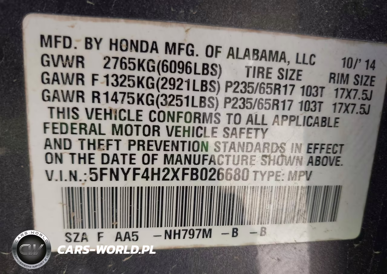 2015 Honda Pilot Lx VIN:5FNYF4H2XFB026680 - 9