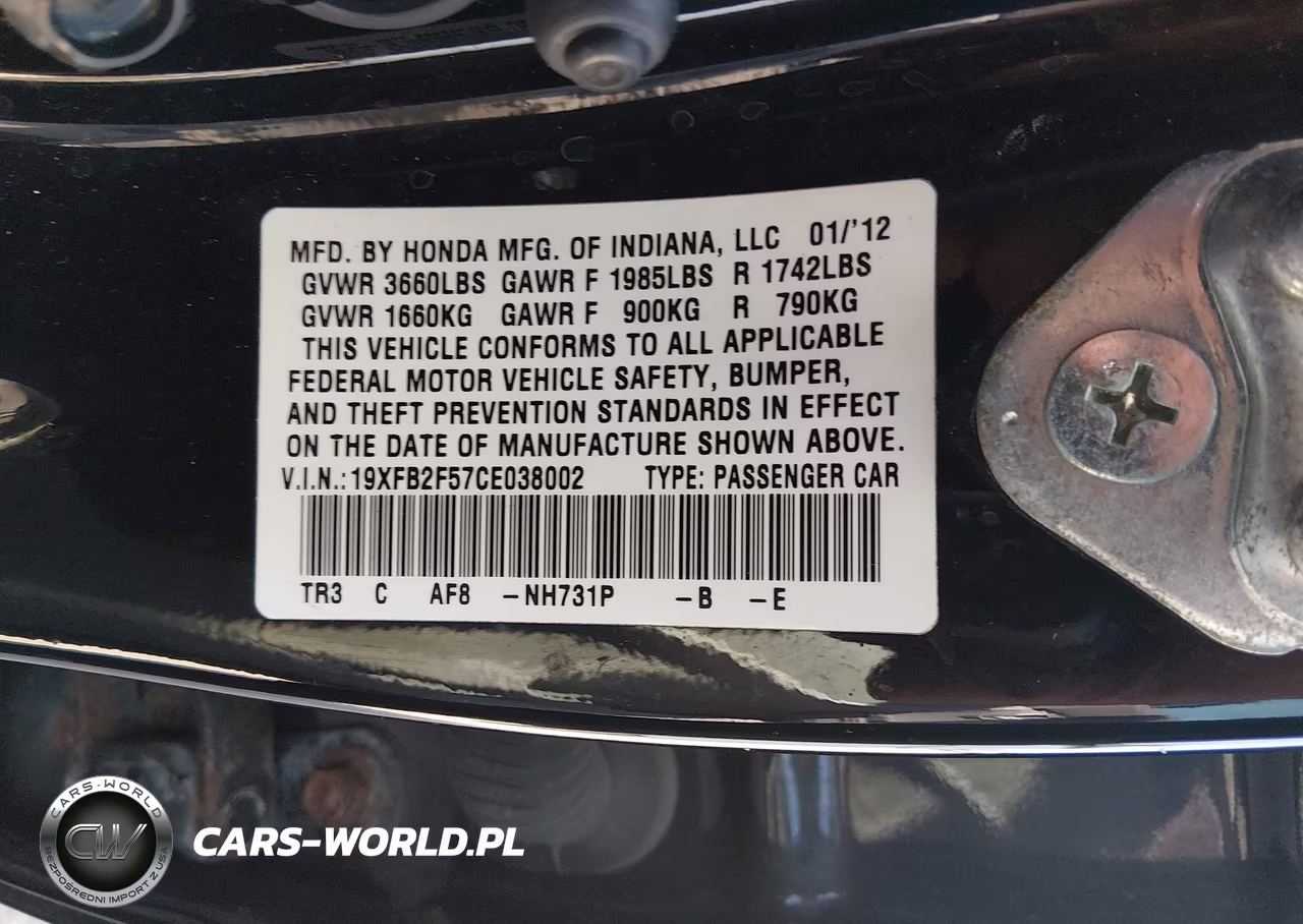 2012 Honda Civic Lx VIN:19XFB2F57CE038002 - 9