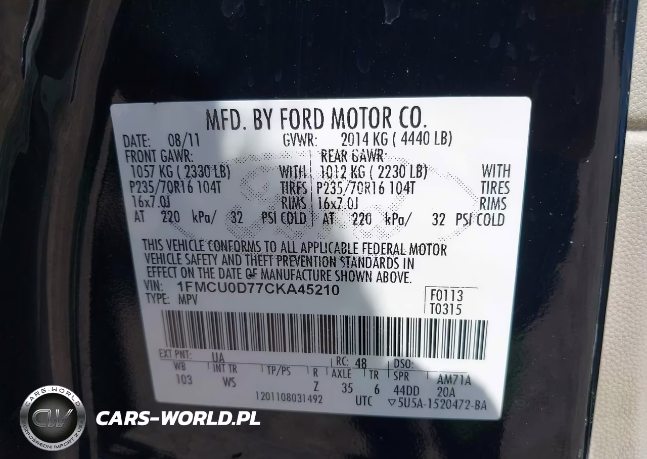 2012 Ford Escape Xlt VIN:1FMCU0D77CKA45210 - 9