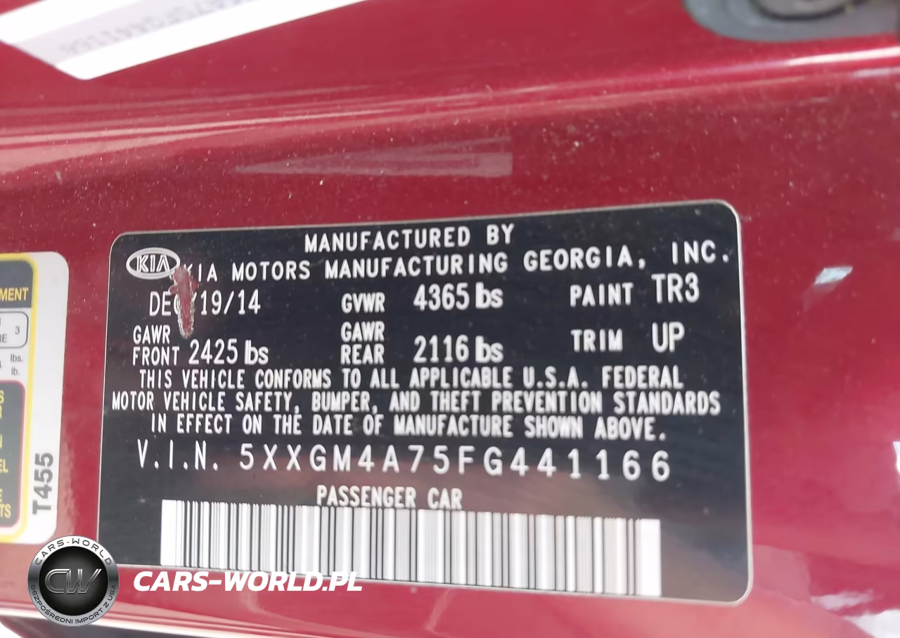 2015 Kia Optima Lx VIN:5XXGM4A75FG441166 - 9