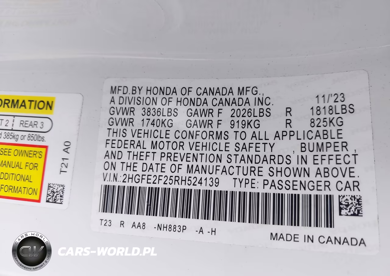 2024 Honda Civic Lx VIN:2HGFE2F25RH524139 - 9