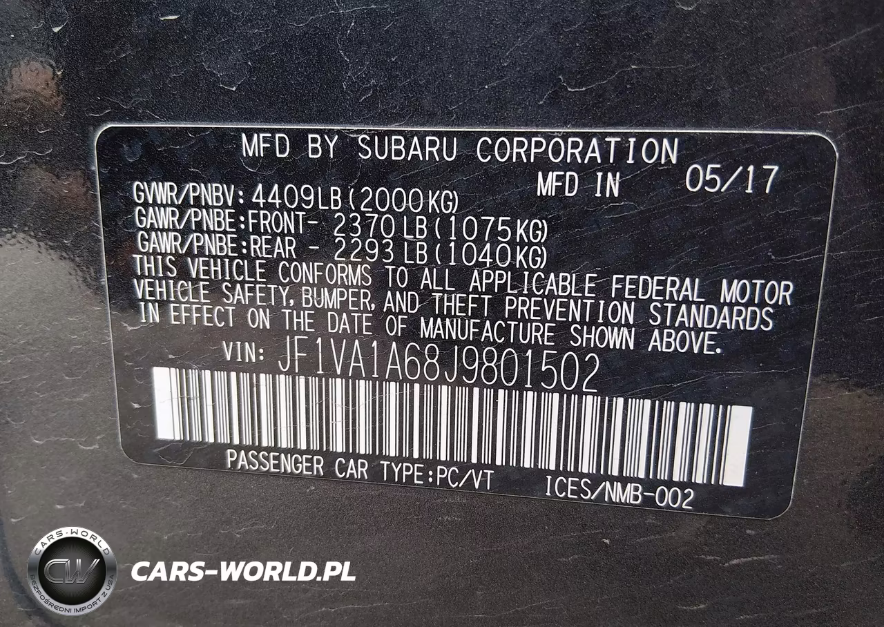 2018 Subaru Wrx VIN:JF1VA1A68J9801502 - 9