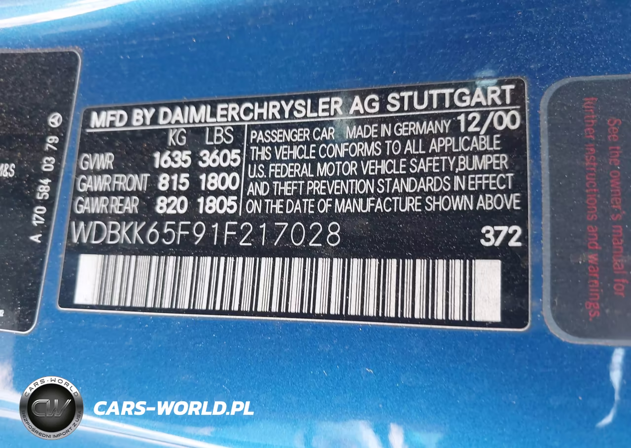 2001 Mercedes-Benz Slk 320 VIN:WDBKK65F91F217028 - 9