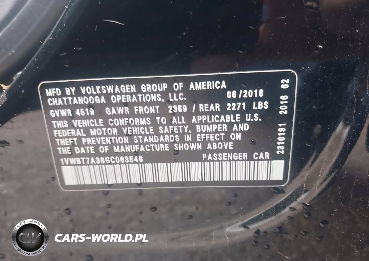 2016 Volkswagen Passat 1.8T Se VIN:1VWBT7A36GC063546 - 9
