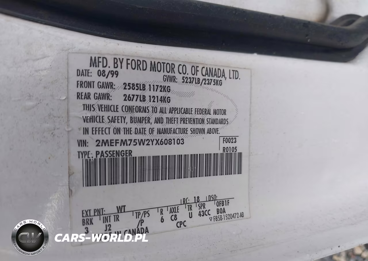2000 Mercury Grand Marquis Ls VIN:2MEFM75W2YX608103 - 9