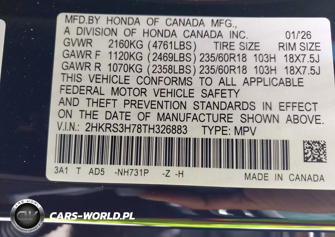 2026 Honda Cr-V Ex-L 2Wd VIN:2HKRS3H78TH326883 - 9