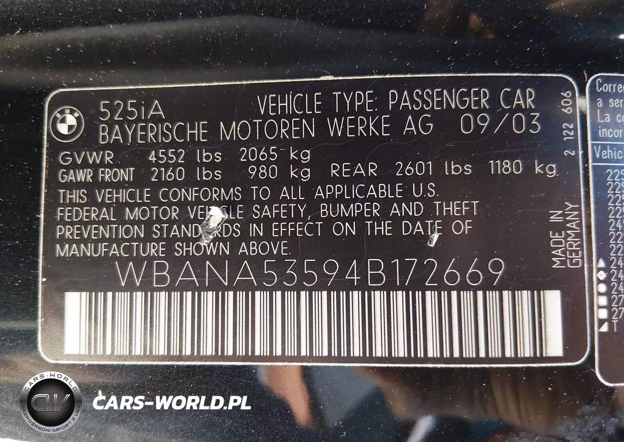2004 BMW 525I VIN:WBANA53594B172669 - 9