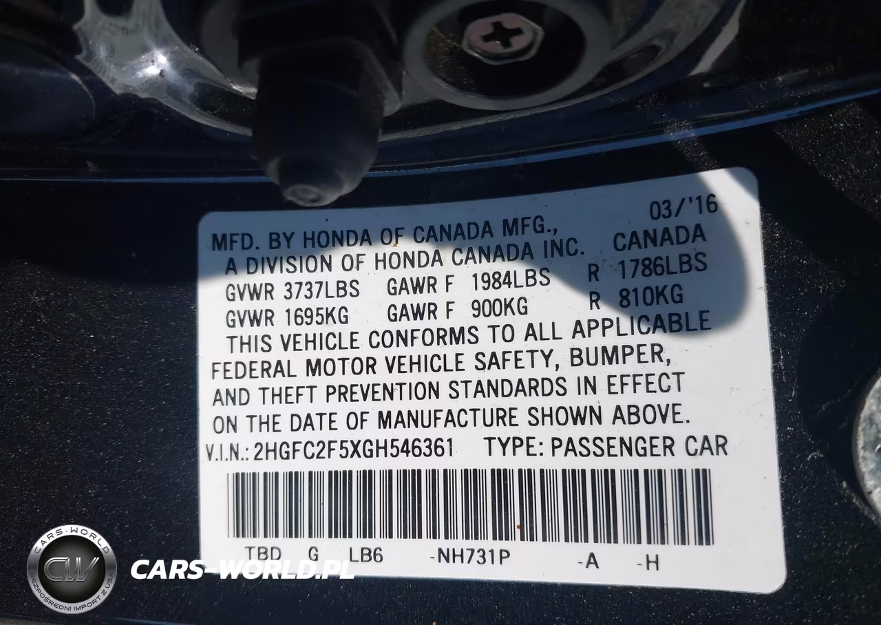2016 Honda Civic Lx VIN:2HGFC2F5XGH546361 - 9
