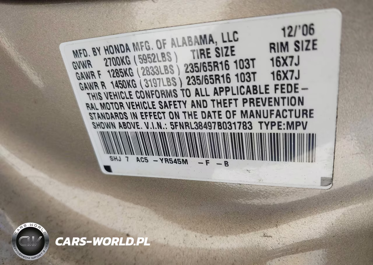 2007 Honda Odyssey Ex VIN:5FNRL38497B031783 - 9