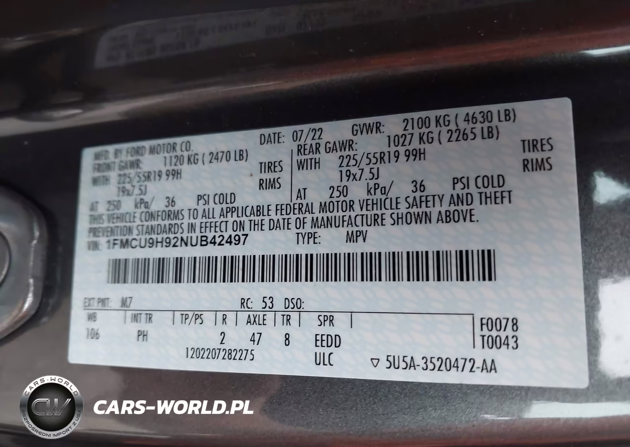 2022 Ford Escape Sel VIN:1FMCU9H92NUB42497 - 9